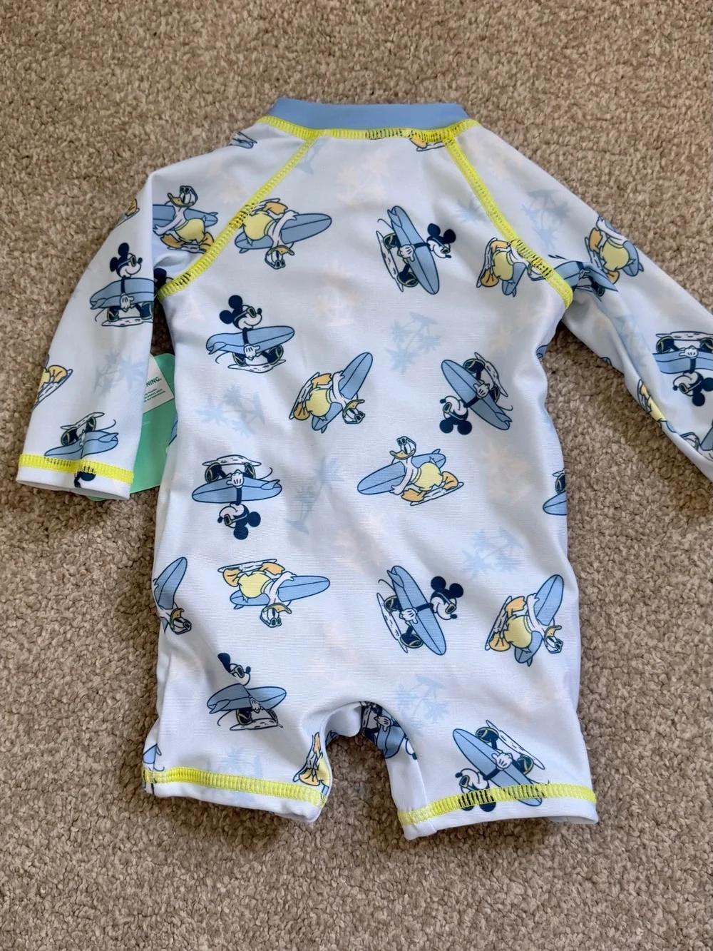NWT Disney Baby Light Blue Mickey Print swimsuit one piece 3 month